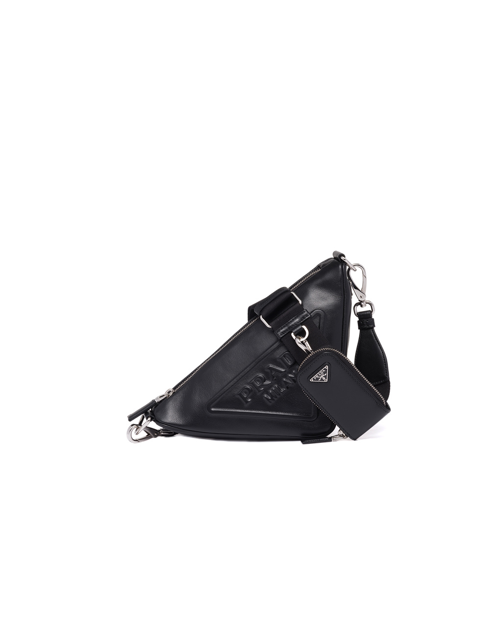 Prada Leather Prada Triangle Shoulder Bag Black | 5271ECBOP