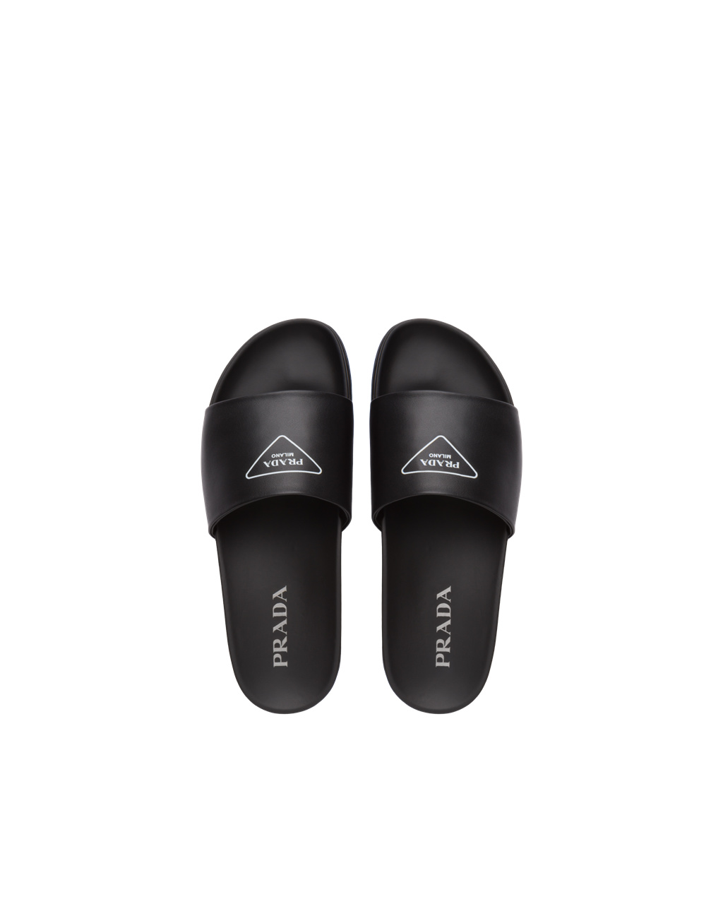 Prada Leather Slide Sandals Black | 3675HSNJG