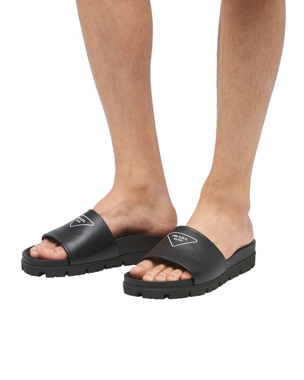 Prada Leather Slide Sandals Black | 3675HSNJG