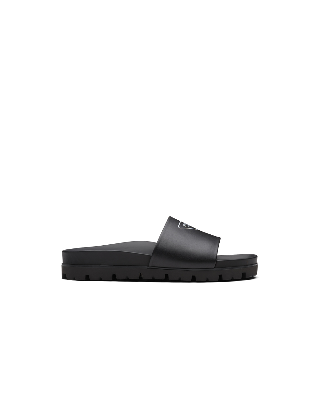 Prada Leather Slide Sandals Black | 3675HSNJG