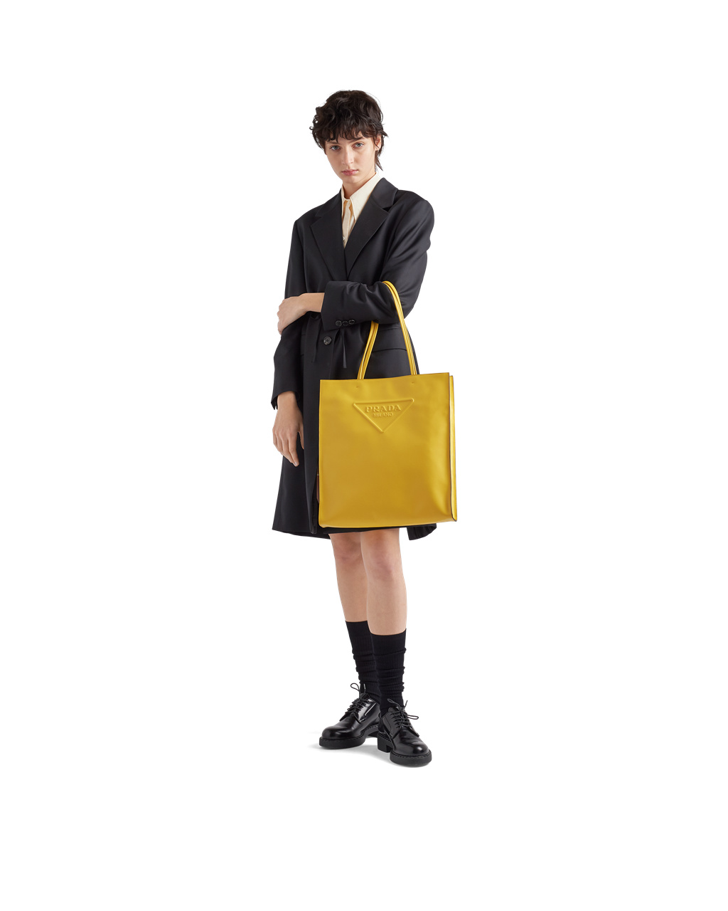 Prada Leather Tote Bag Sunny Yellow | 4258GDHWR