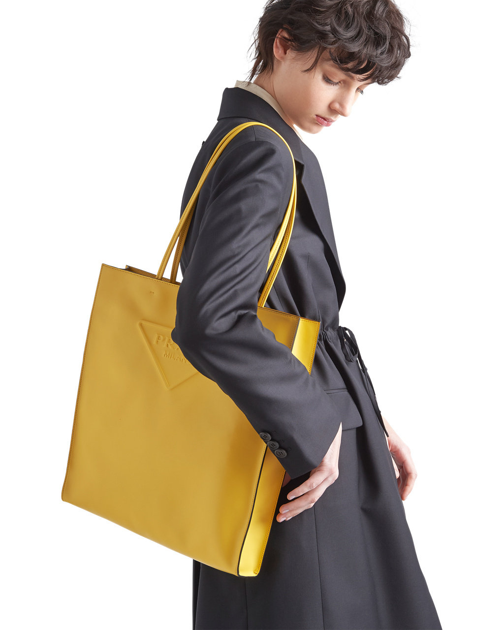 Prada Leather Tote Bag Sunny Yellow | 4258GDHWR