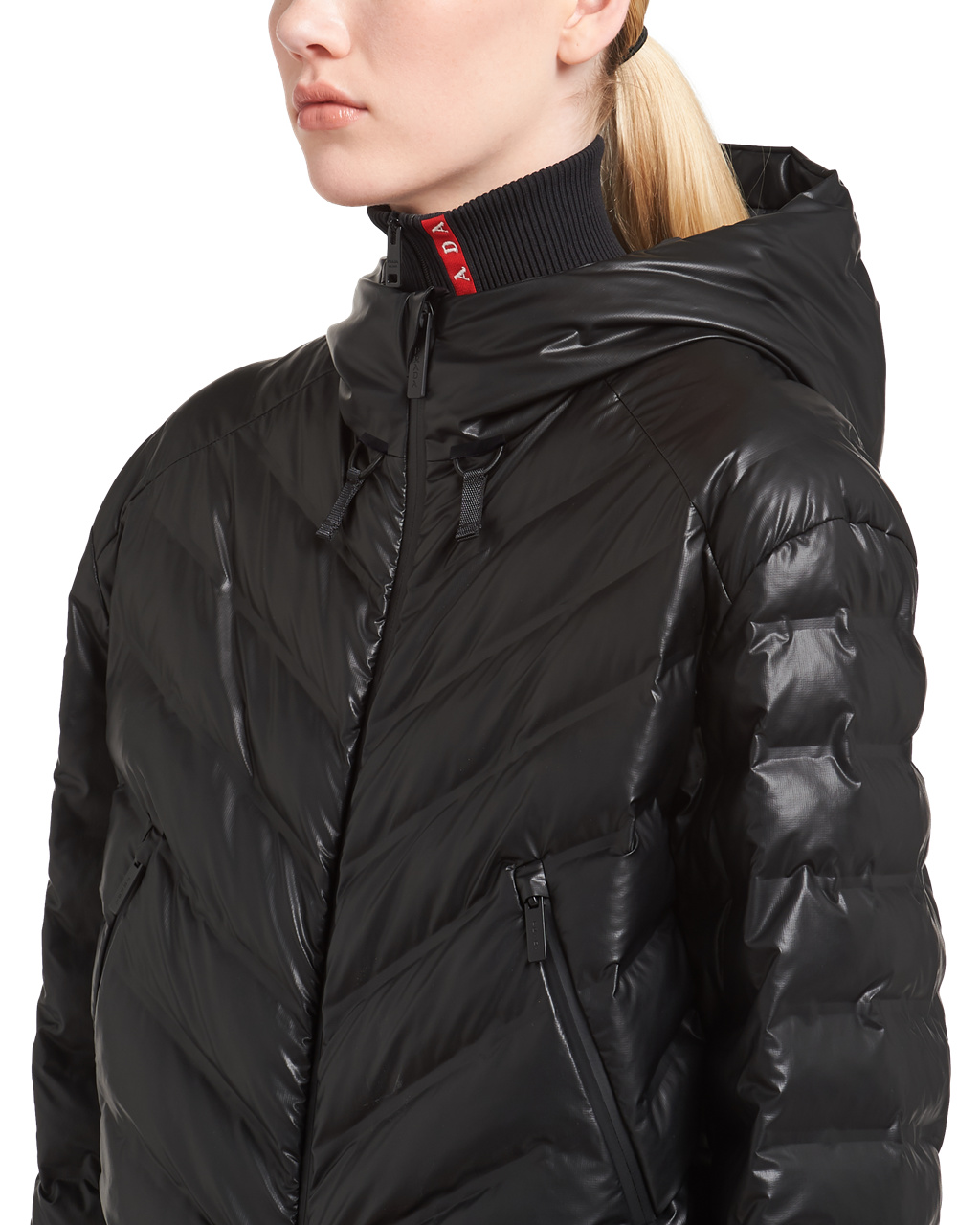 Prada Light Nylon Hooded Puffer Jacket Black | 9805YZUBT