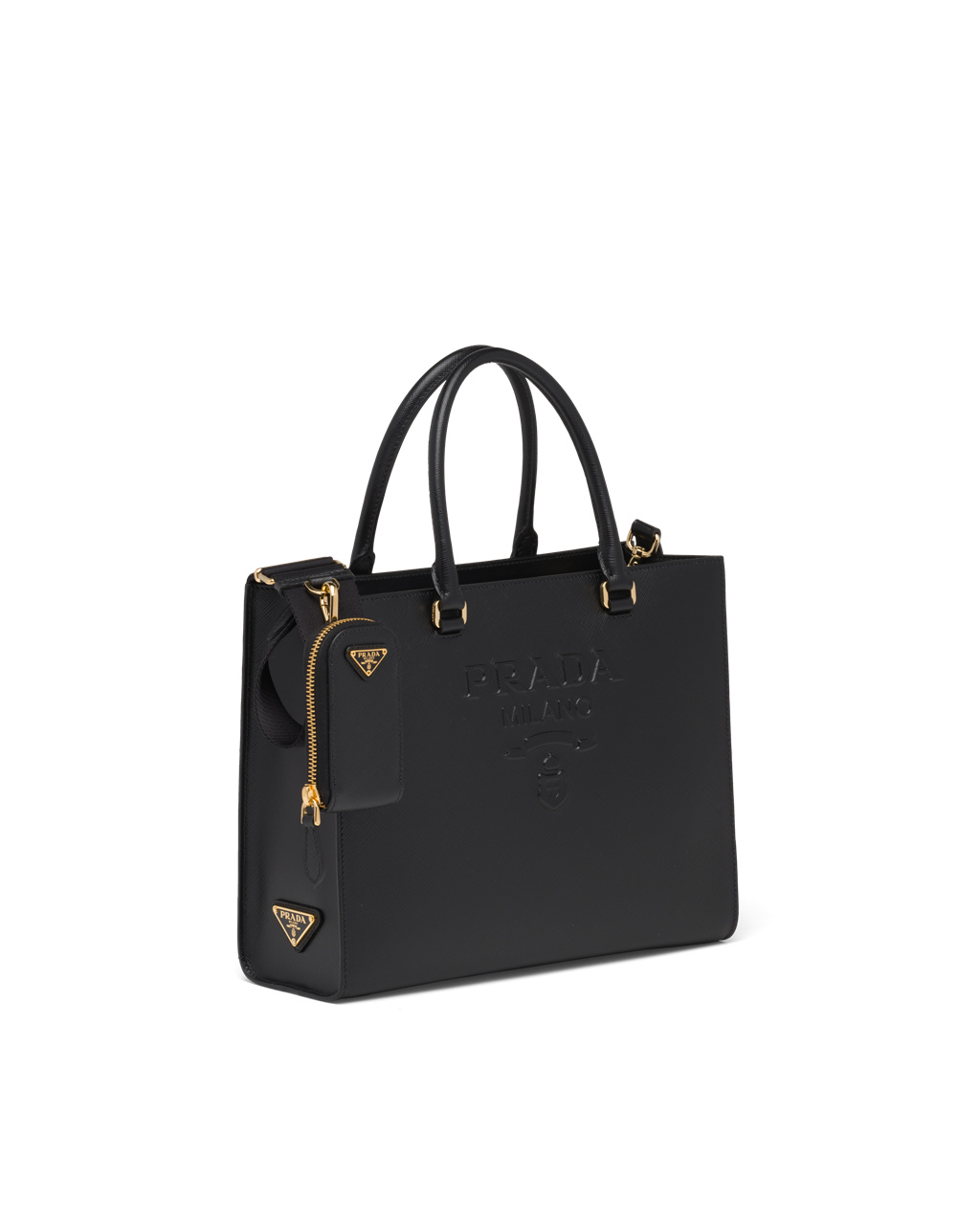 Prada Medium Saffiano Leather Handbag Black | 8362UBYPV