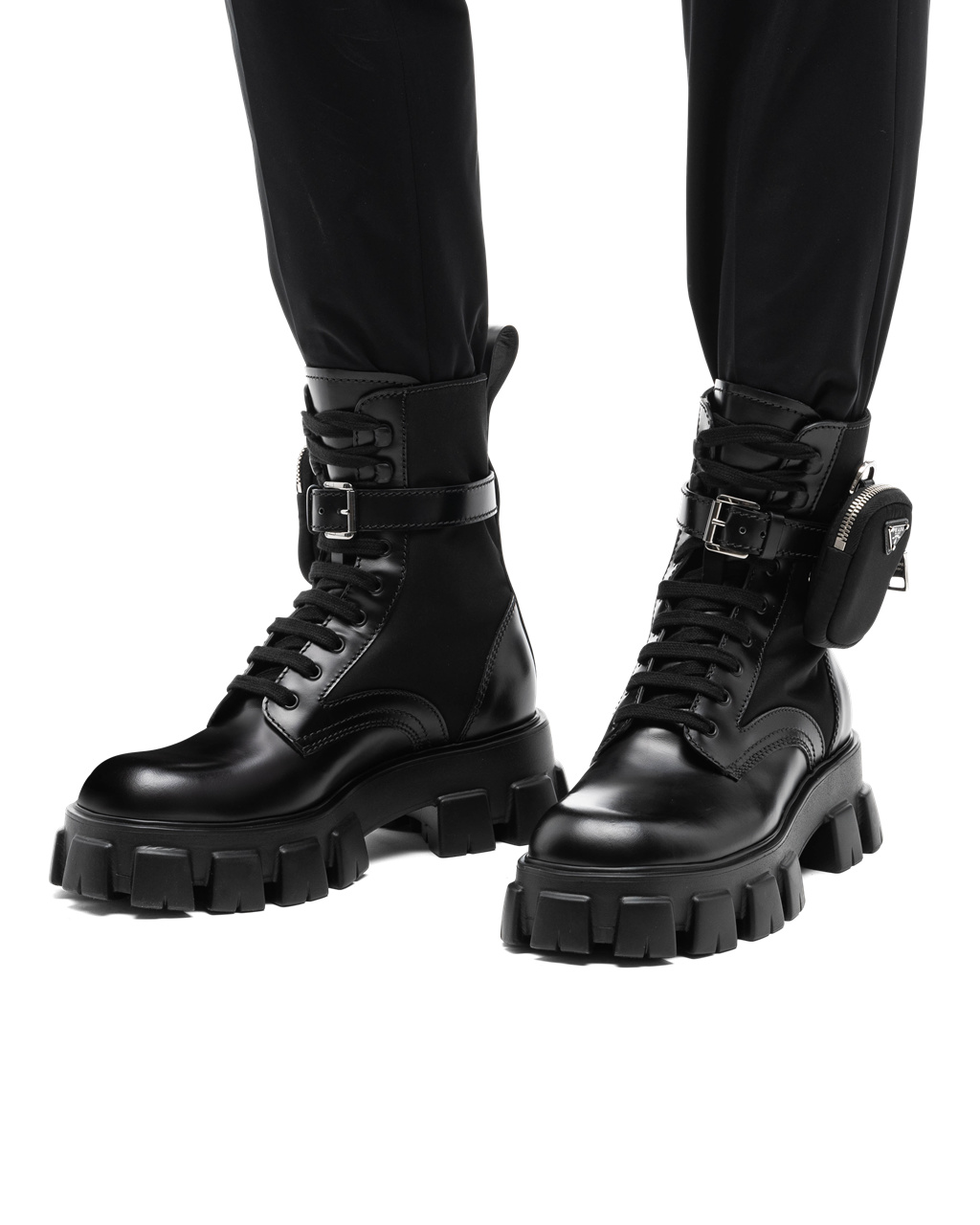 Prada Monolith Brushed Leather And Nylon Boots Black | 2367MNKLJ