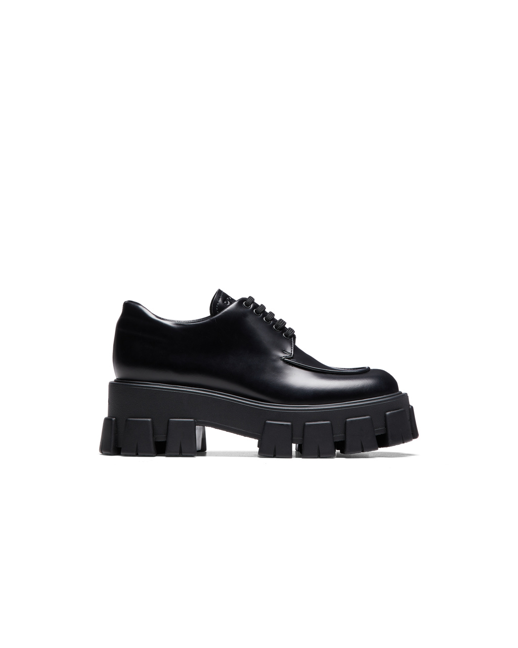 Prada Monolith Brushed Leather Lace-up Shoes Black | 1354MGPXH