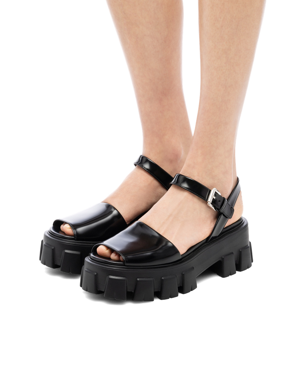 Prada Monolith Brushed Leather Sandals Black | 4520QODKW