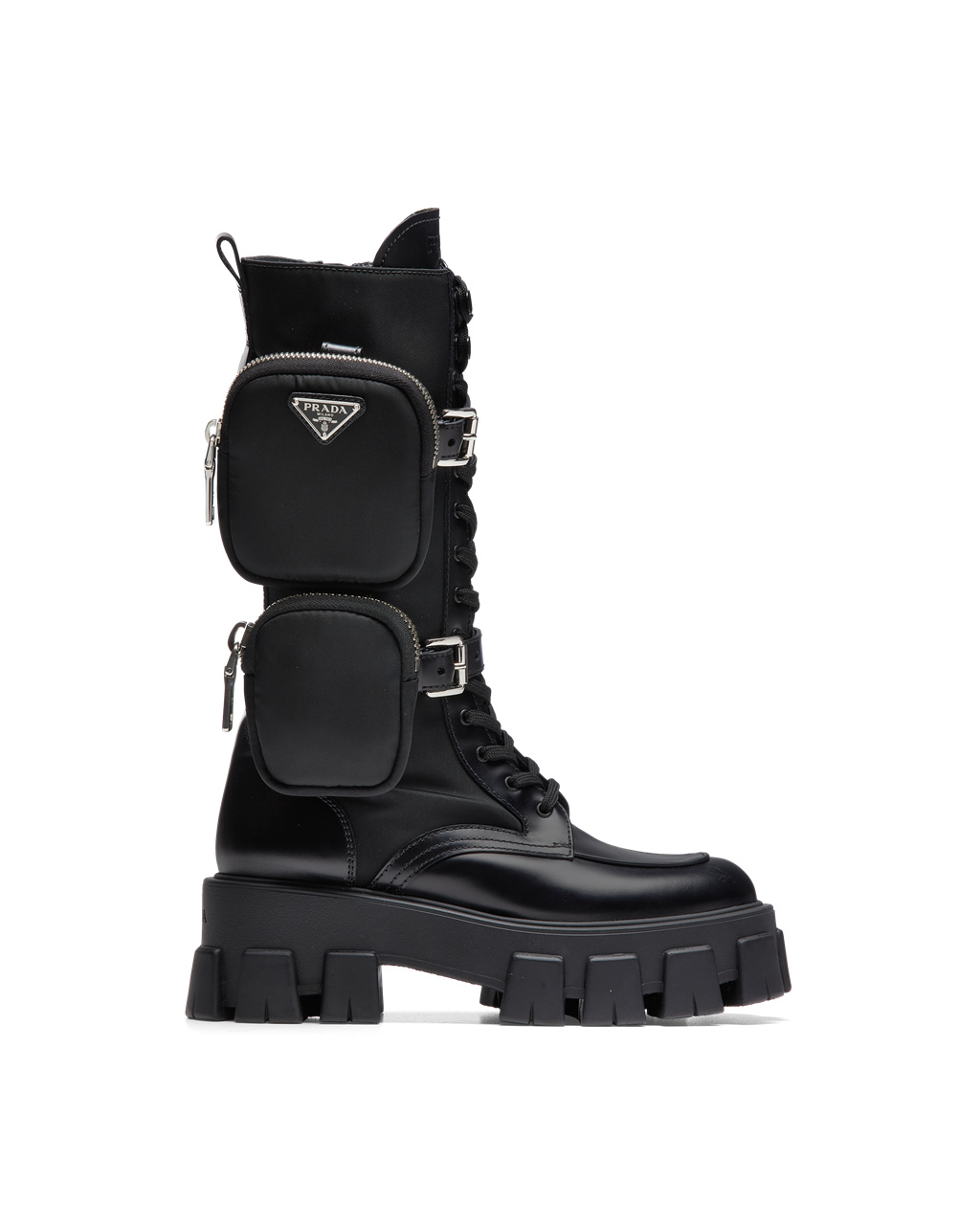 Prada Monolith Brushed Rois Leather And Nylon Biker Boots Black | 1504TGUAL