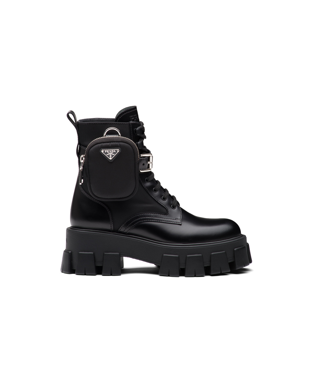 Prada Monolith Brushed Rois Leather And Nylon Biker Boots Black | 3824JUEQB