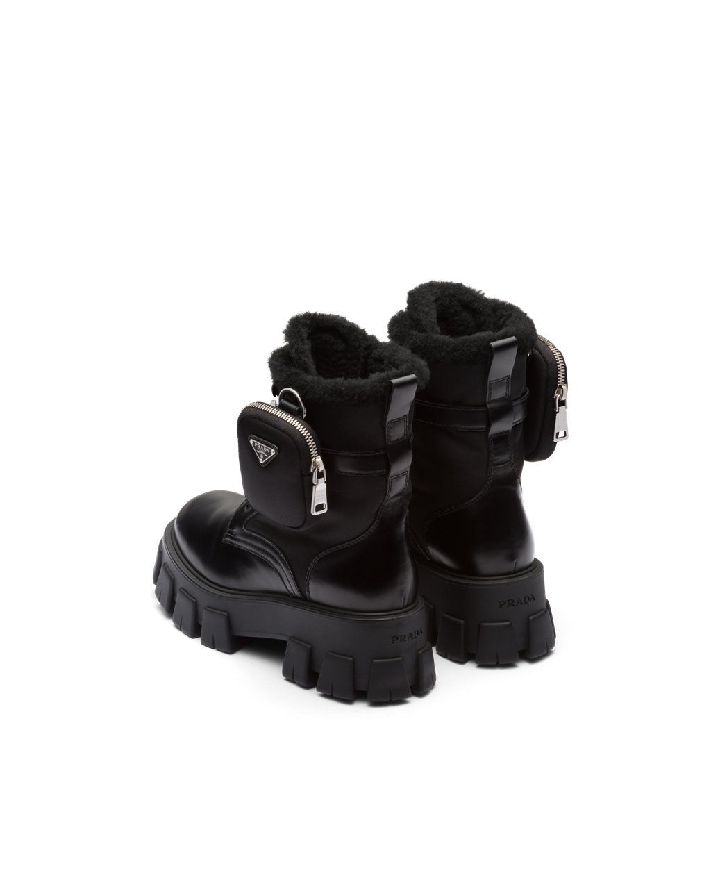 Prada Ankle Boots Clearance - Monolith Leather And Nylon Biker Boots Womens  Black