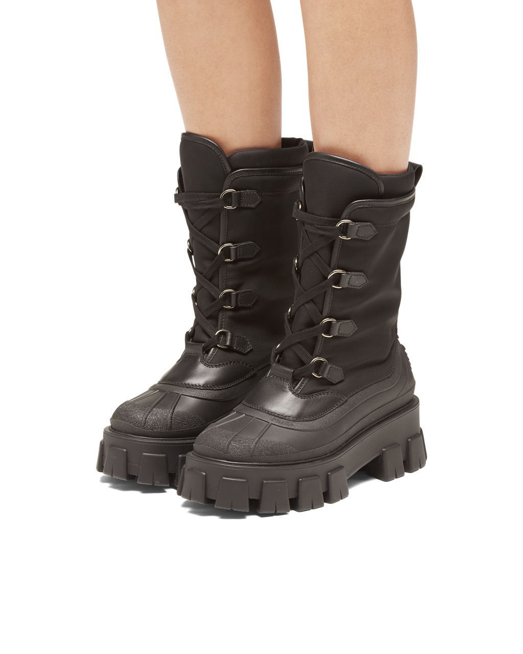 Prada Monolith Leather And Nylon Boots Black | 3078QOCDE