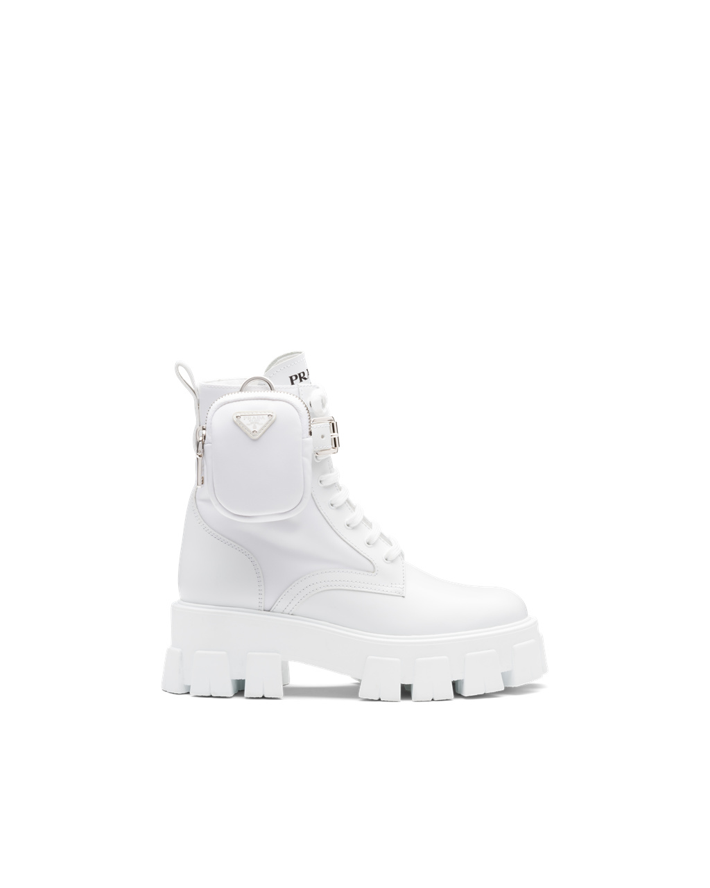 Prada Monolith Leather And Nylon Fabric Boots White | 0876UEIXP