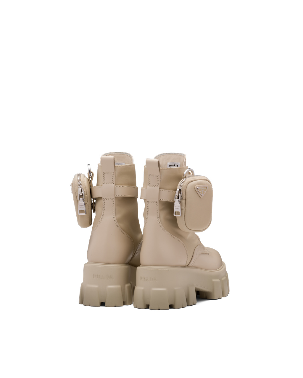 Prada Monolith Leather And Nylon Fabric Boots Desert Beige | 6415SHUKG