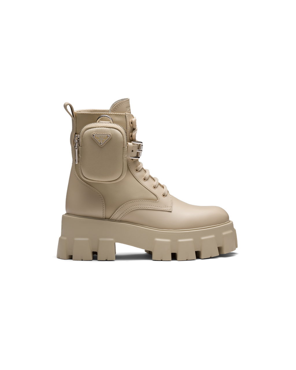 Prada Monolith Leather And Nylon Fabric Boots Desert Beige | 6415SHUKG