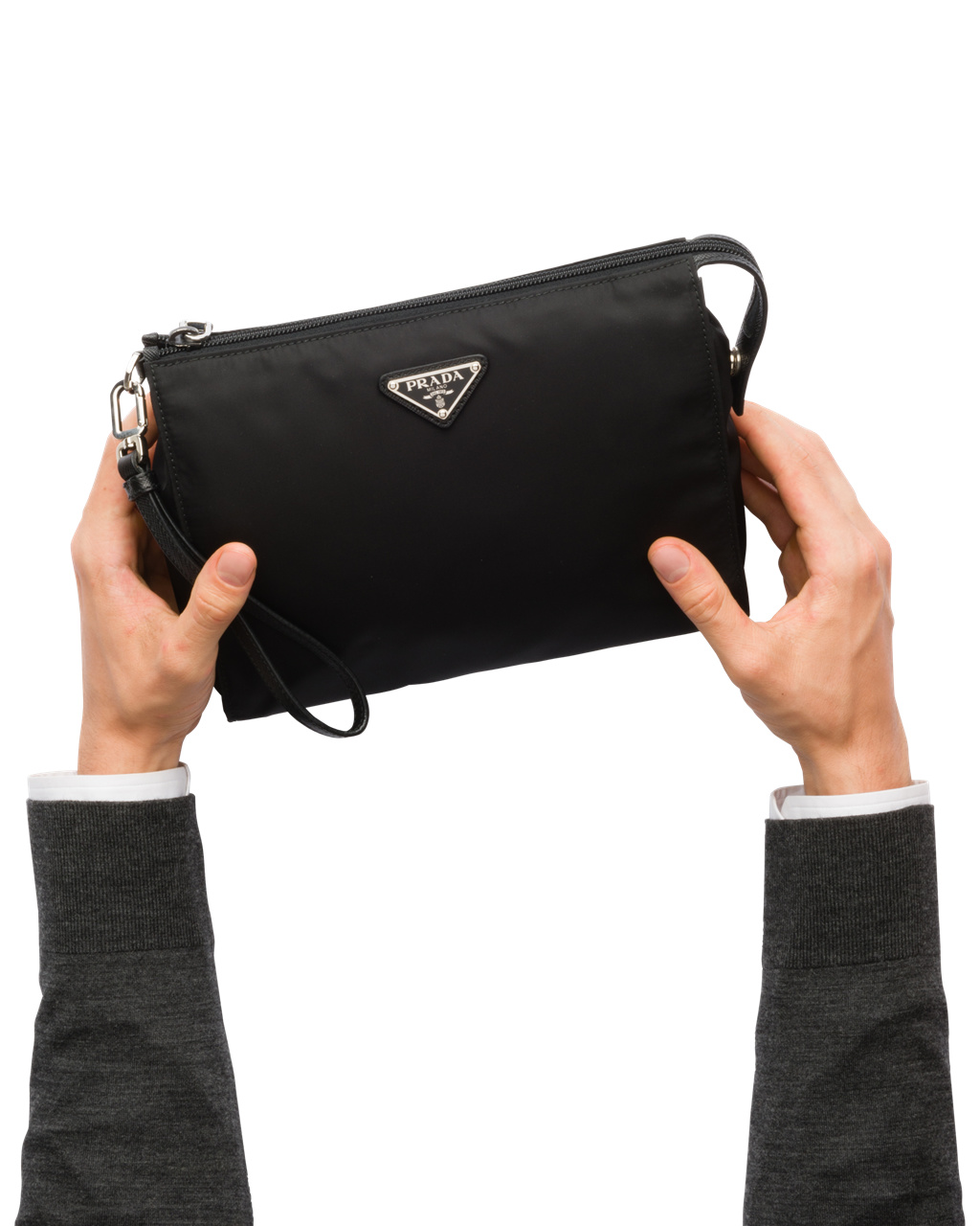 Prada Nylon And Saffiano Leather Pouch Black | 3972SUMKG