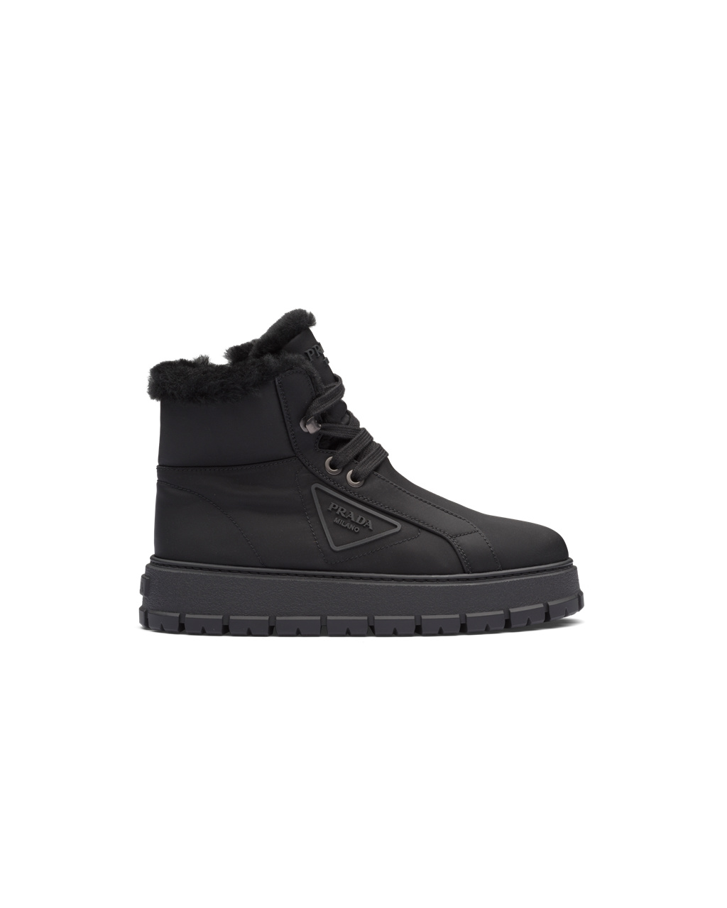 Prada Nylon Gabardine Lace-up Booties Black | 4185PQIEM