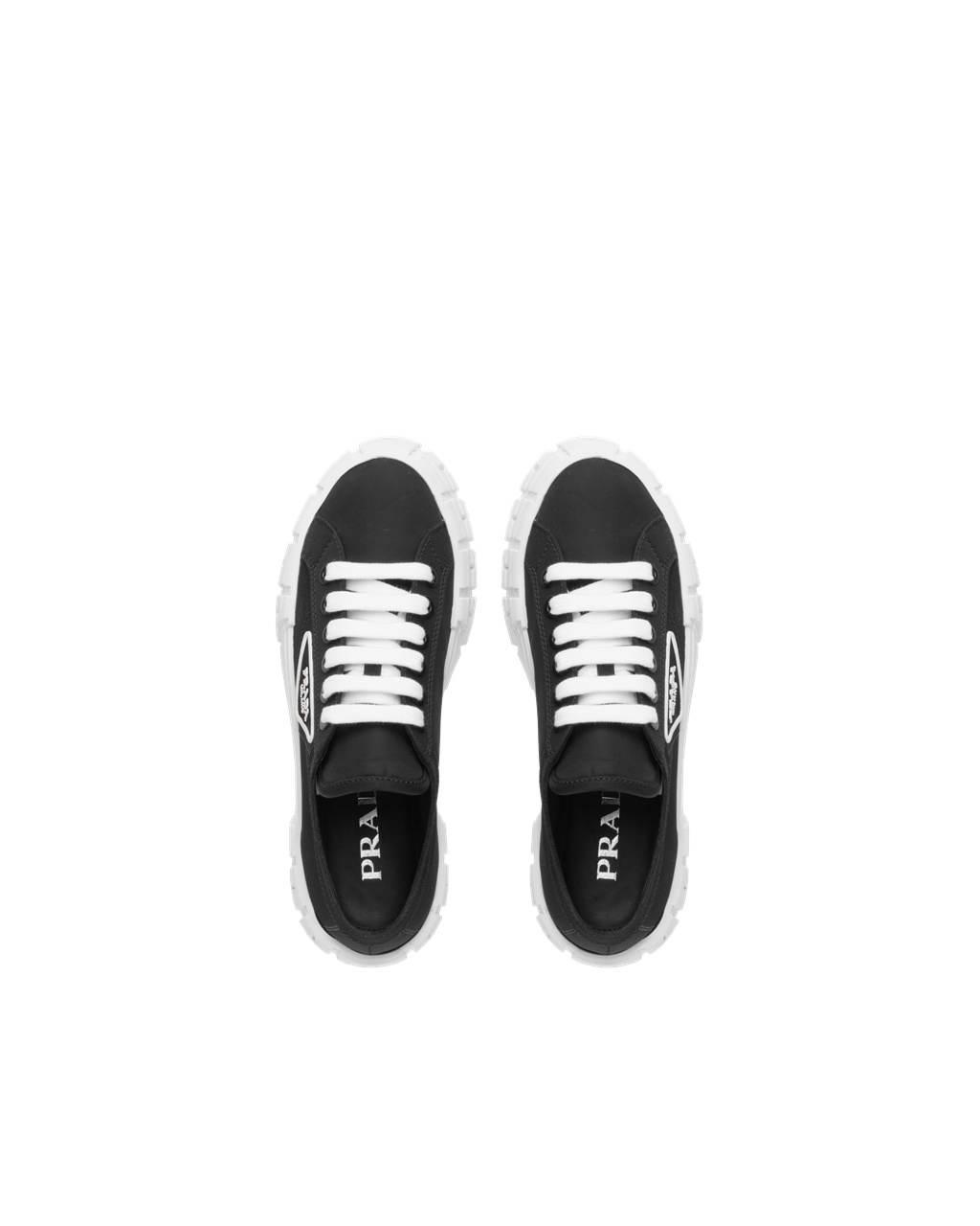 Prada Nylon Gabardine Sneakers Black / White | 9612ULCYG