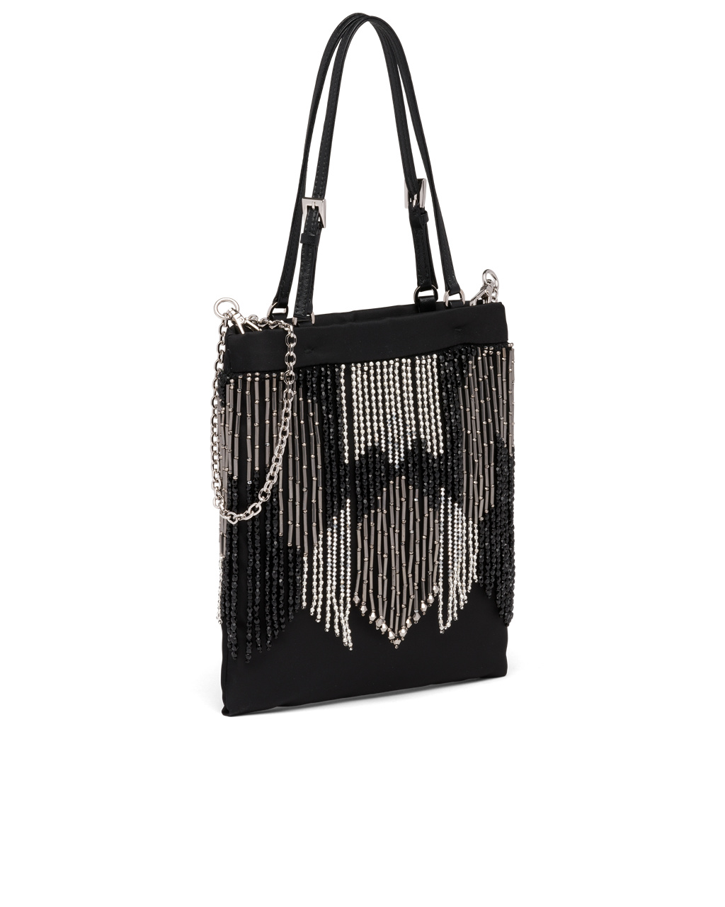 Prada Nylon Handbag With Fringe Black | 0361YCGBE