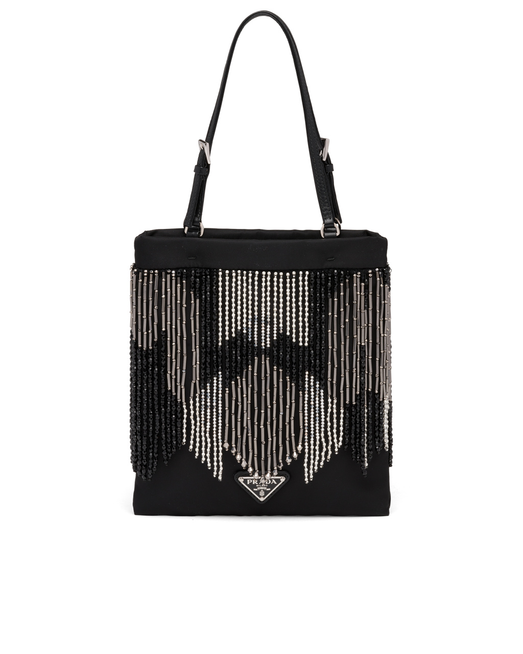 Prada Nylon Handbag With Fringe Black | 0361YCGBE