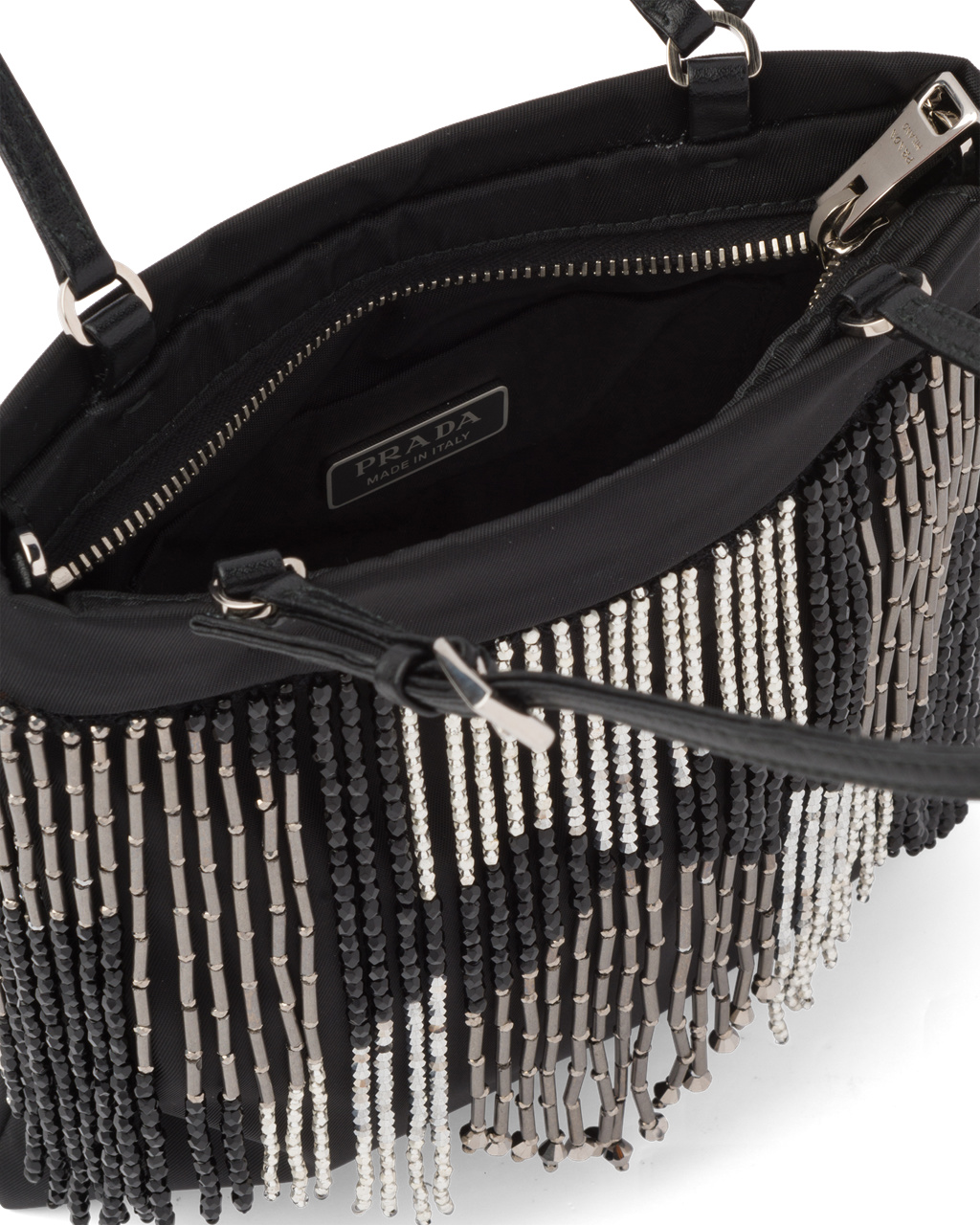 Prada Nylon Handbag With Fringe Black | 0361YCGBE