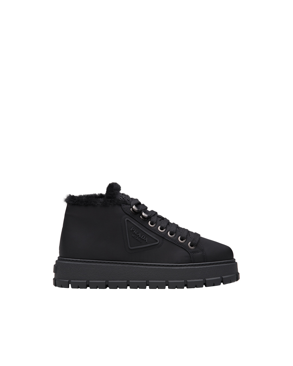 Prada Nylon Lace-up Booties Black | 7529IHDMJ