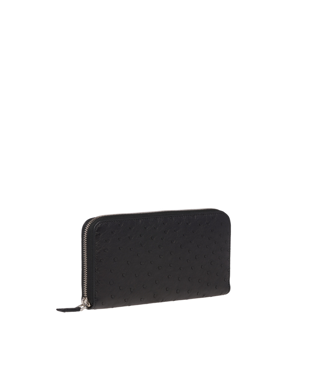 Prada Ostrich Leather Zip Around Wallet Black | 5842OEBNI