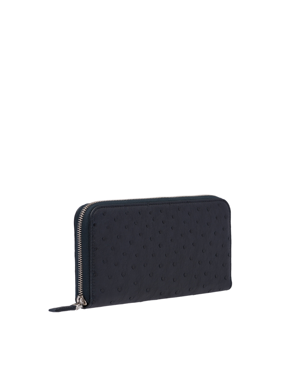 Prada Ostrich Leather Zip Around Wallet Navy | 7350XGNZE