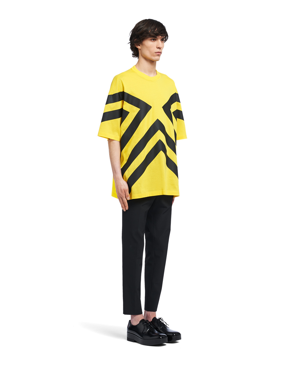 Prada Oversized Printed Cotton T-shirt Yellow | 3512YWHFD