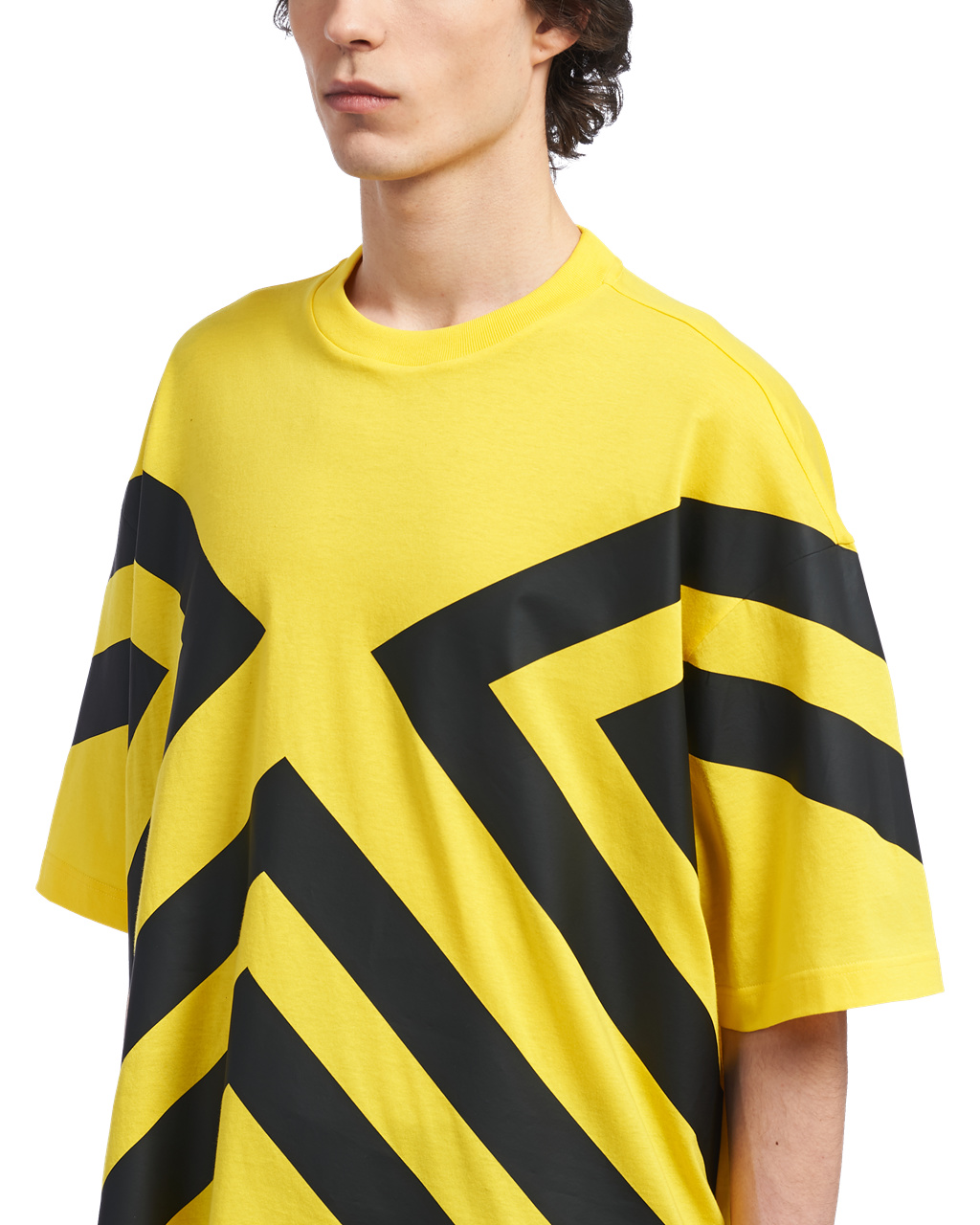 Prada Oversized Printed Cotton T-shirt Yellow | 3512YWHFD