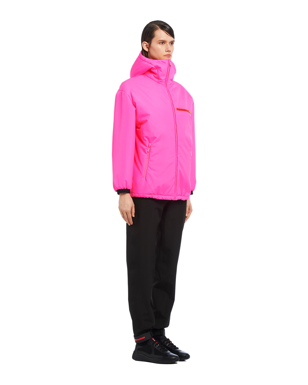 Prada Padded Technical Fabric Hooded Jacket Fluo Pink | 1607BSHPN