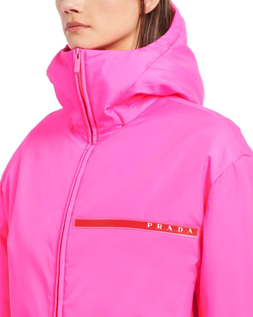 Prada Padded Technical Fabric Hooded Jacket Fluo Pink | 1607BSHPN