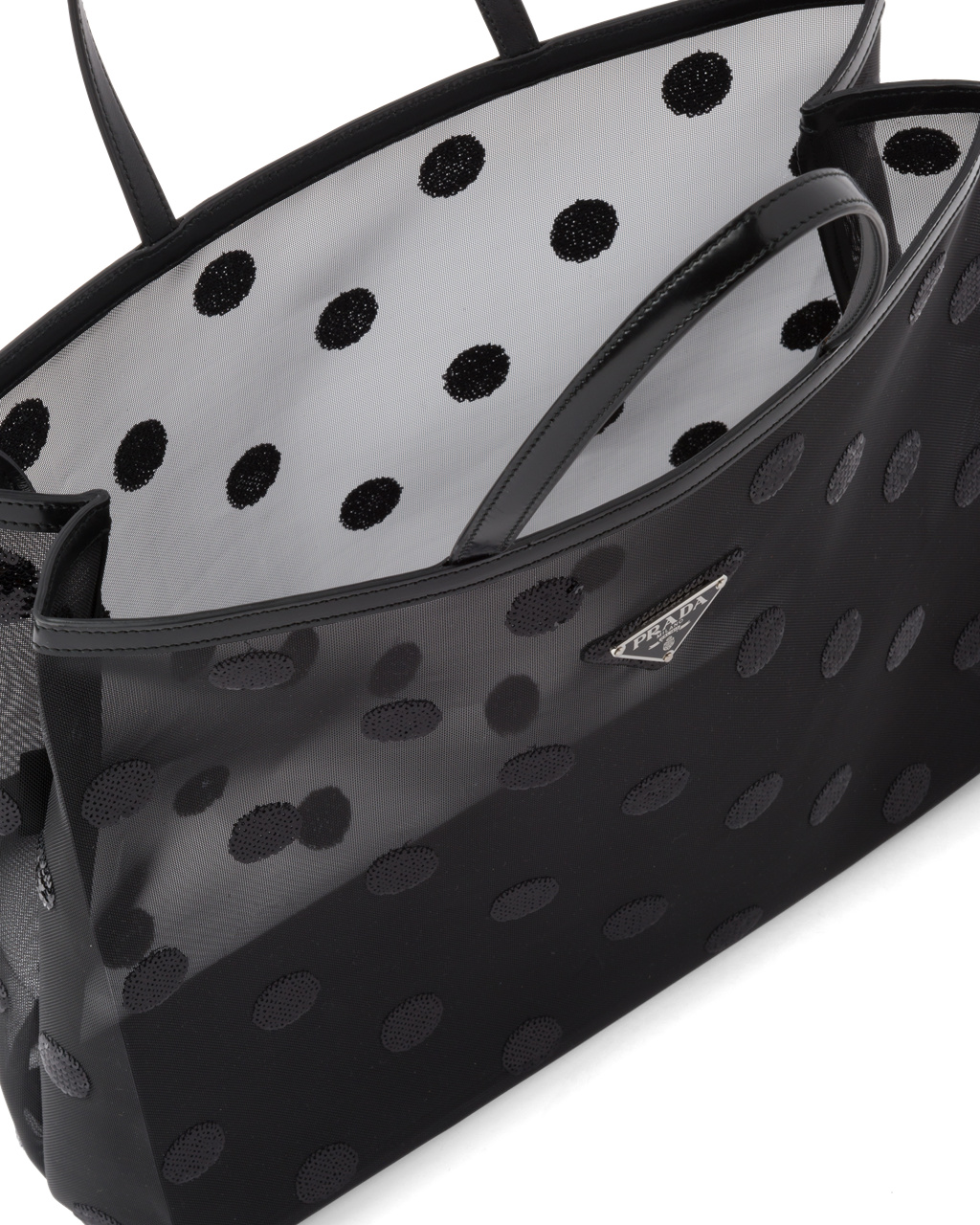 Prada Polka-dot Mesh Tote Bag Black | 3469UYWZM