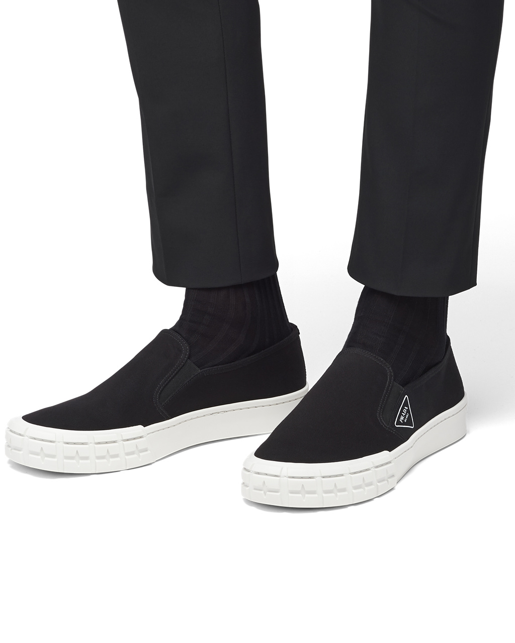 Prada Prada Cassetta Wheel Sneakers Black / White | 4835HQSIY