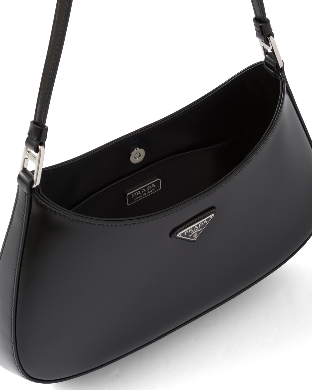 Prada Prada Cleo Brushed Leather Shoulder Bag Black | 0367WLZSN