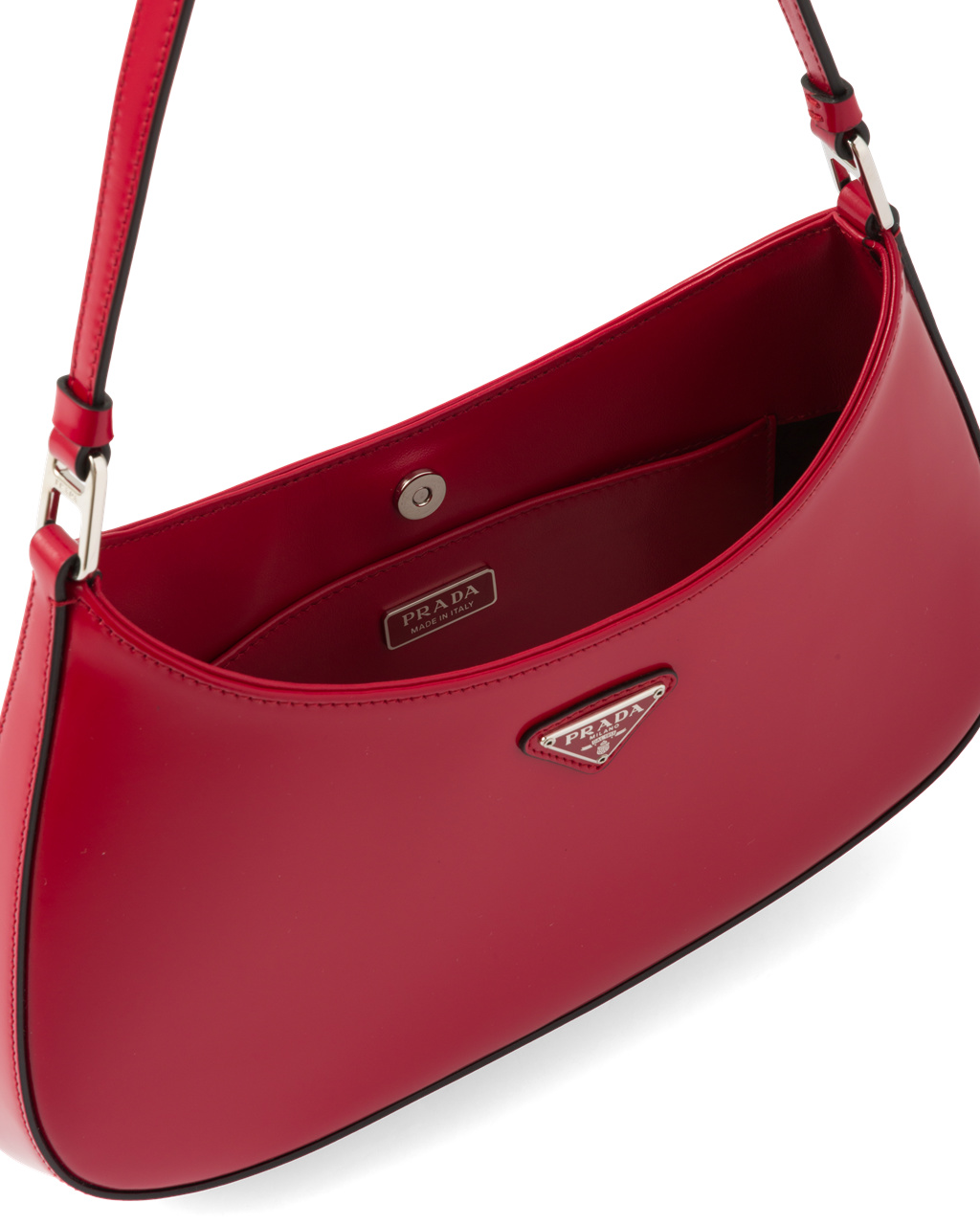 Prada Prada Cleo Brushed Leather Shoulder Bag Scarlet | 3657HQMWB