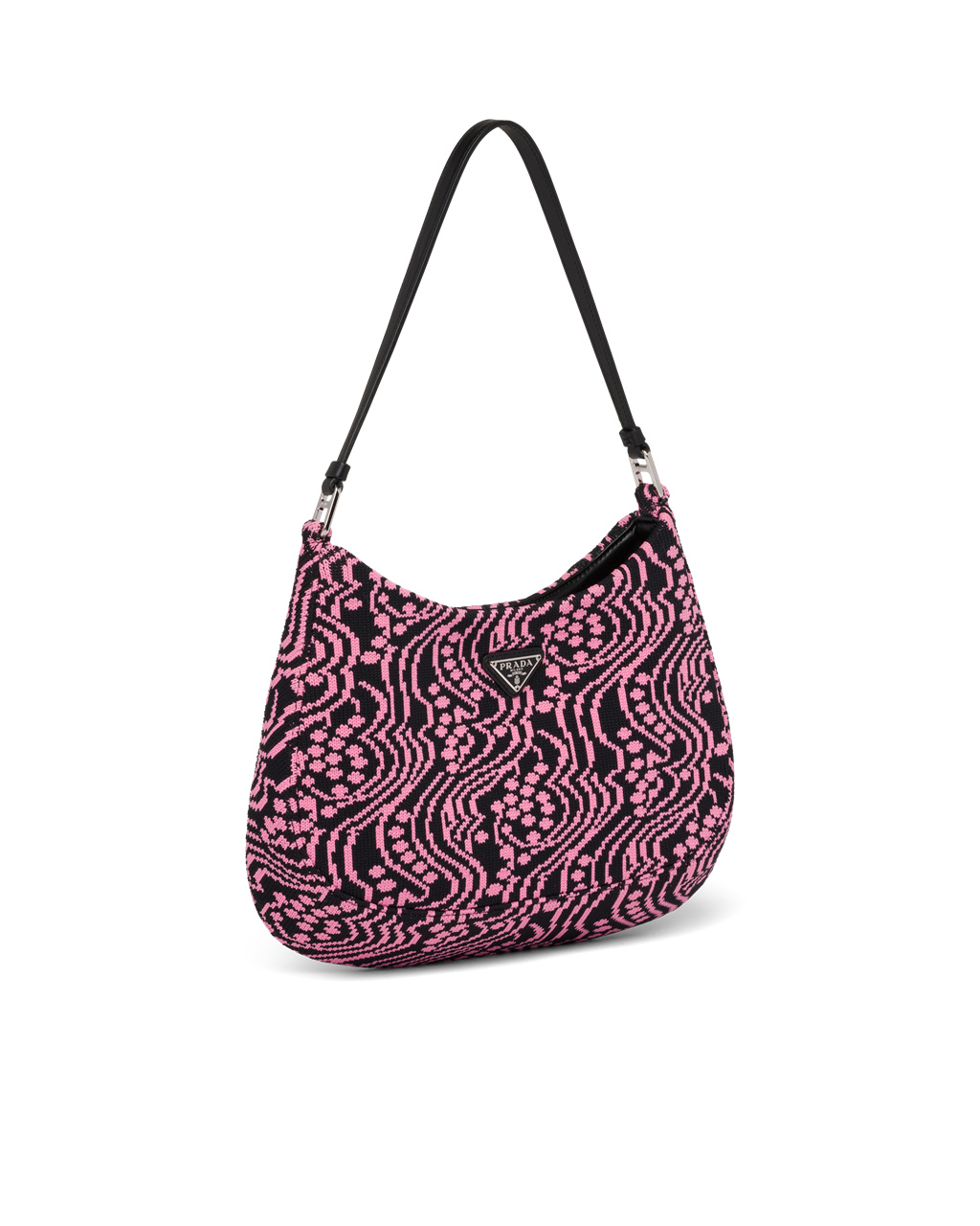 Prada Prada Cleo Jacquard Knit And Leather Bag Black / Pink | 5906TYICX