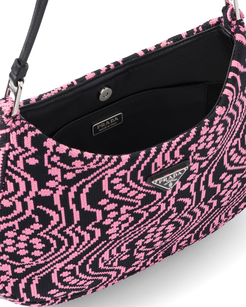 Prada Prada Cleo Jacquard Knit And Leather Bag Black / Pink | 5906TYICX