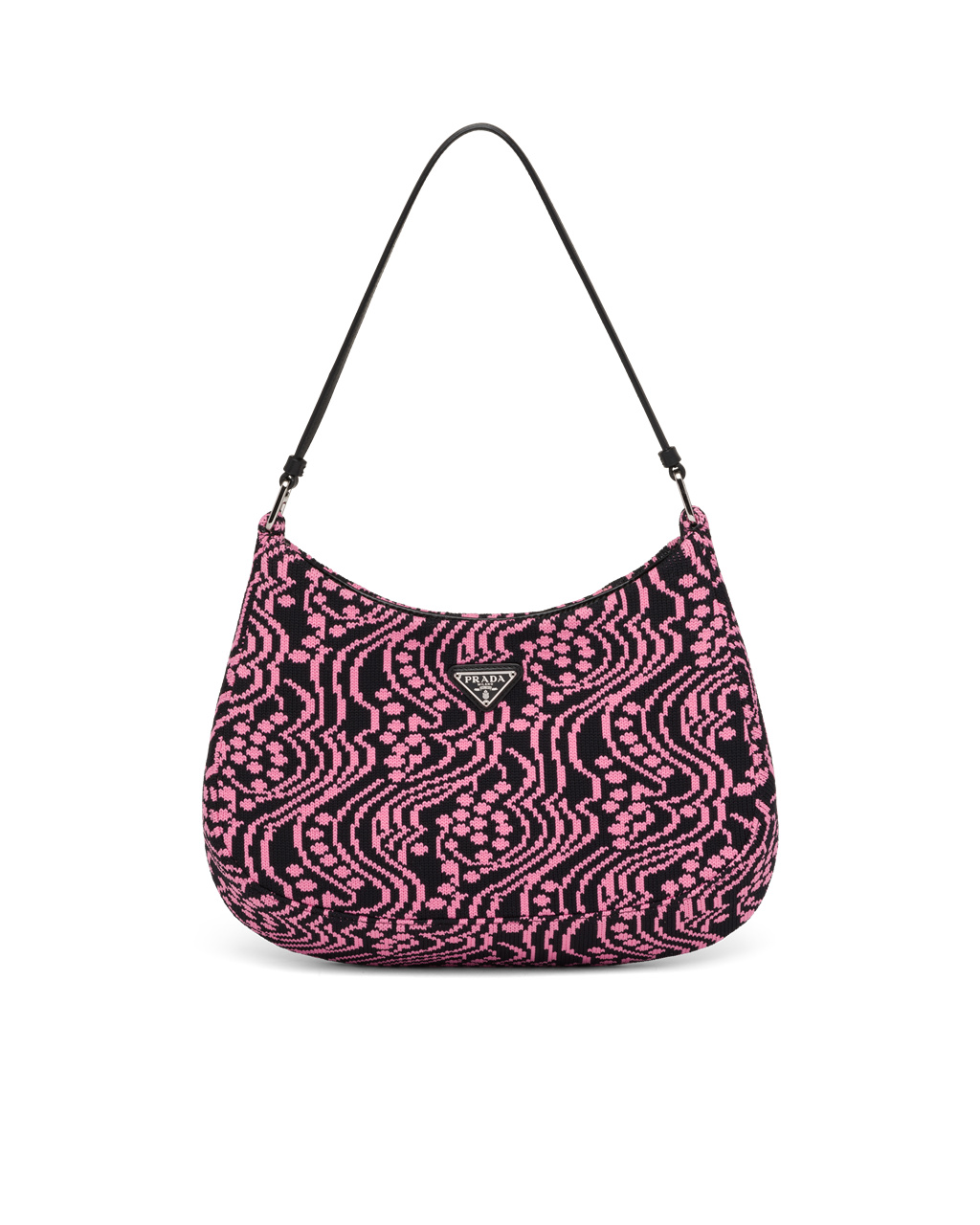 Prada Prada Cleo Jacquard Knit And Leather Bag Black / Pink | 5906TYICX