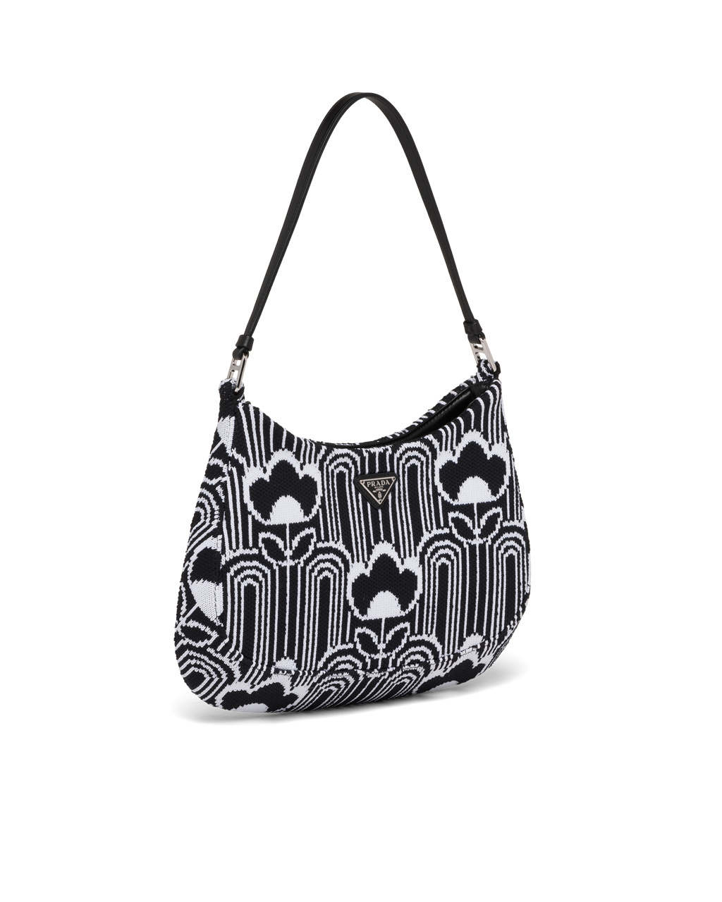 Prada Prada Cleo Jacquard Knit And Leather Bag Black / White | 6738ZGLHU