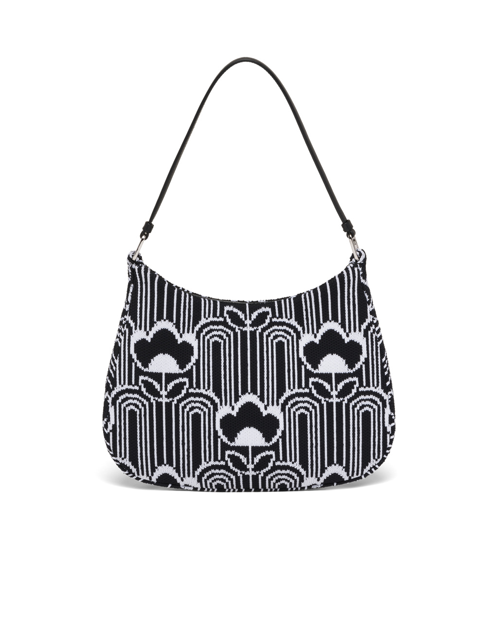 Prada Prada Cleo Jacquard Knit And Leather Bag Black / White | 6738ZGLHU