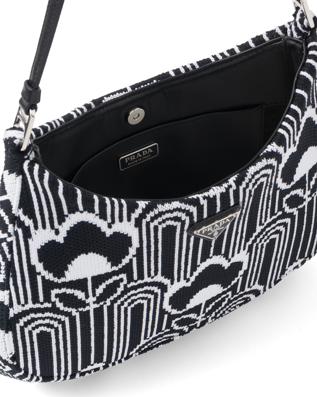 Prada Prada Cleo Jacquard Knit And Leather Bag Black / White | 6738ZGLHU