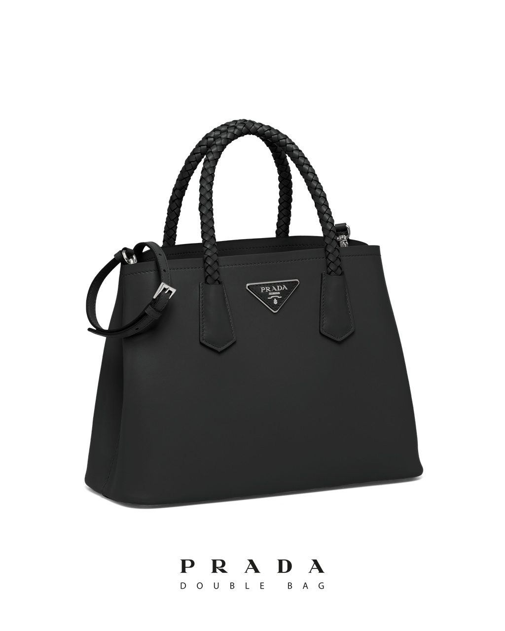 Prada Prada Double Medium Leather Handbag Black | 8523LBMYN