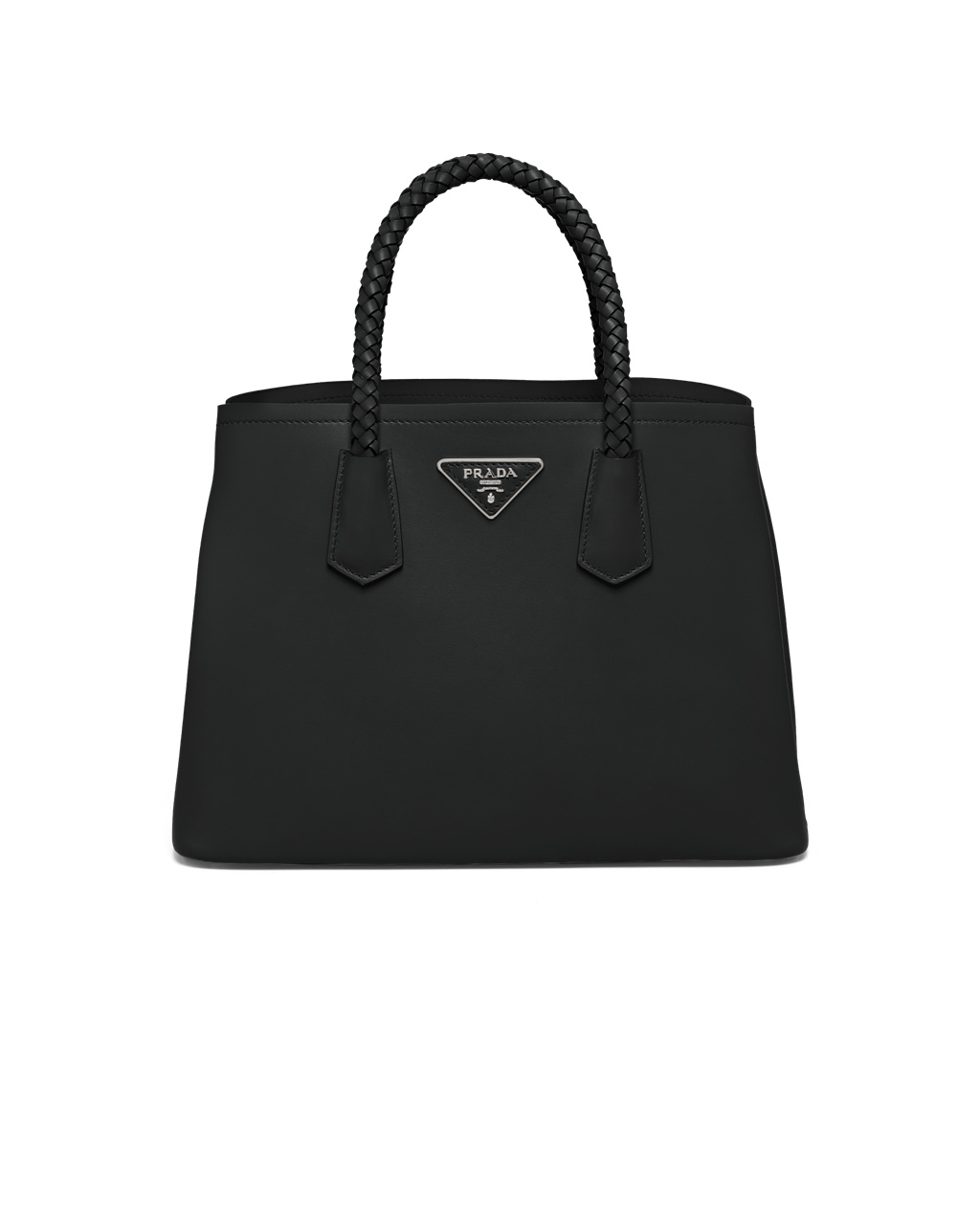 Prada Prada Double Medium Leather Handbag Black | 8523LBMYN