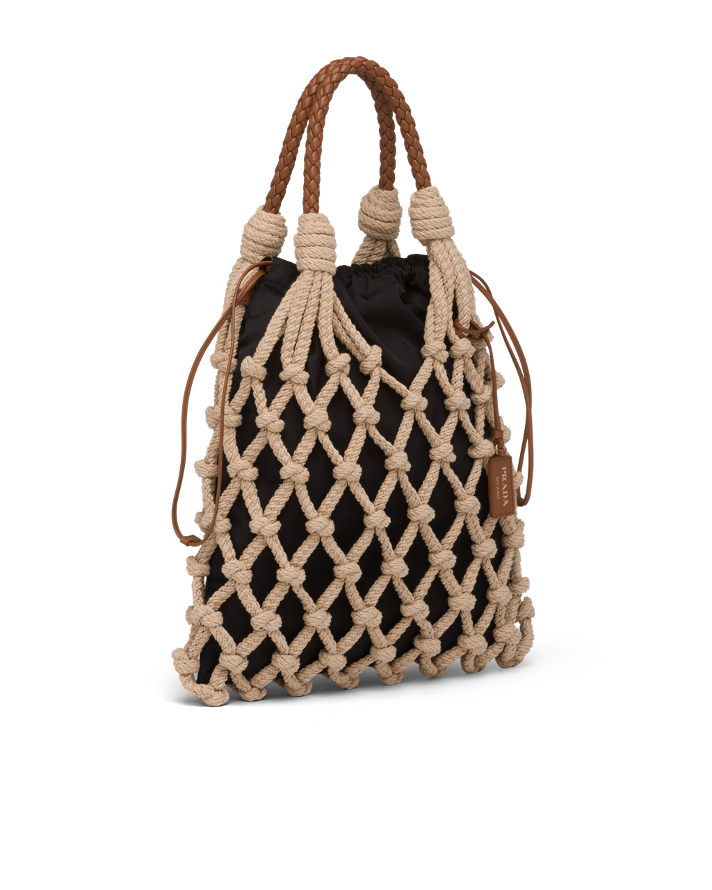 Prada Prada Fishnet Cord Mesh And Nylon Bag Cord / Cognac | 0613UIYWL