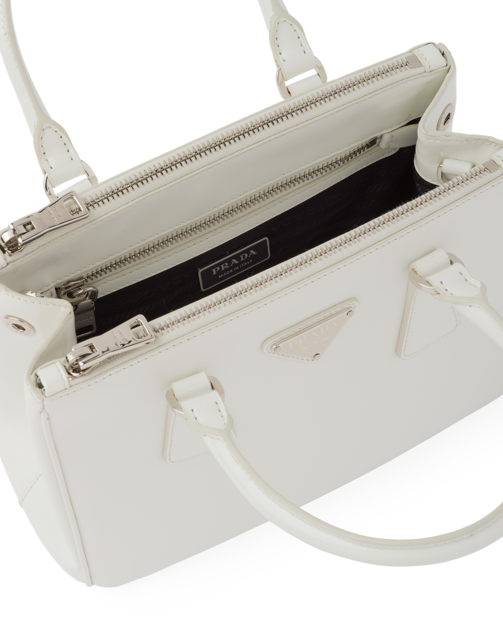 Prada Prada Galleria Brushed Leather Small Bag White N | 3968MQWCF