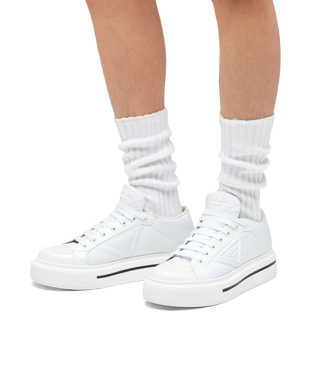 Prada Prada Macro Re-nylon And Brushed Leather Sneakers White | 1940DAJBK