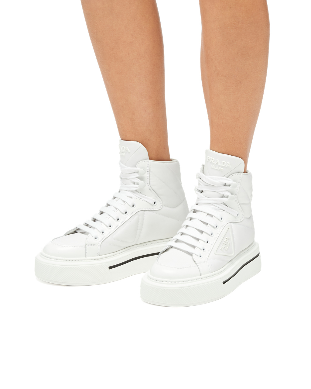 Prada Prada Macro Re-nylon And Brushed Leather High-top Sneakers White | 3462NSROZ