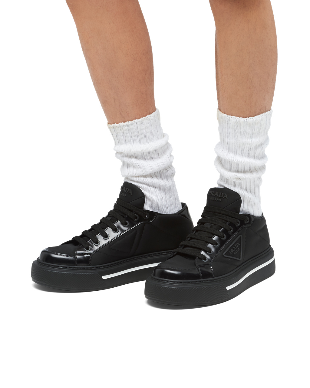 Prada Prada Macro Re-nylon And Brushed Leather Sneakers Black | 5086BKCER
