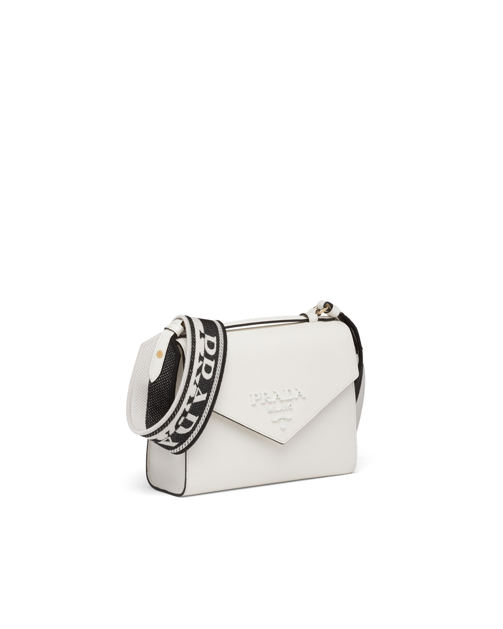 Prada Prada Monochrome Saffiano And Leather Bag White | 0193ULPVY