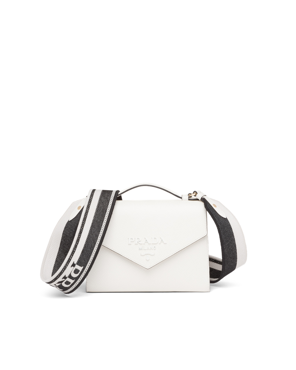 Prada Prada Monochrome Saffiano And Leather Bag White | 0193ULPVY